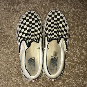 white and black checkered vans